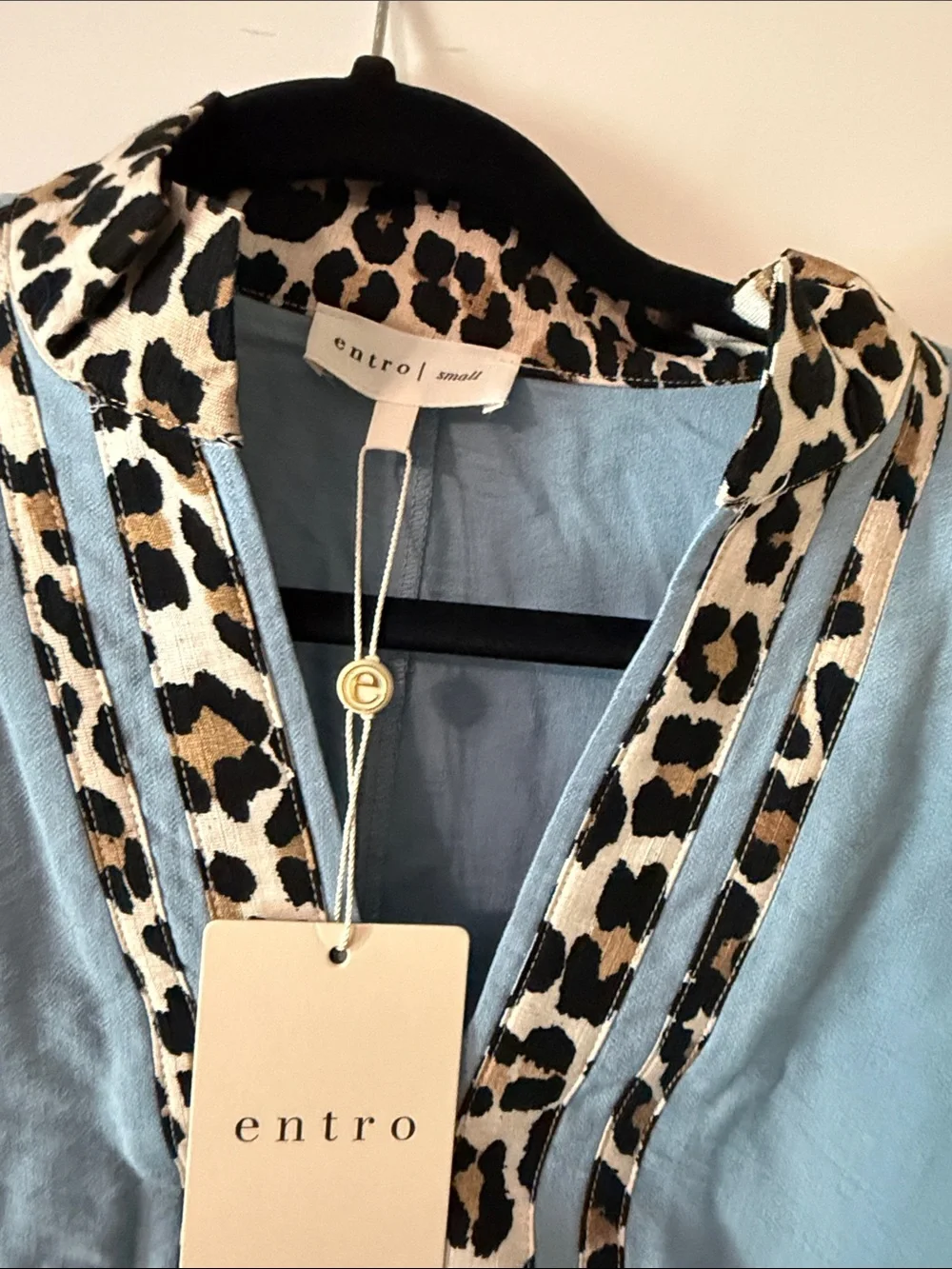 entro Women's Light Blue Blouse with Leopard Trim - Picture 2 of 4